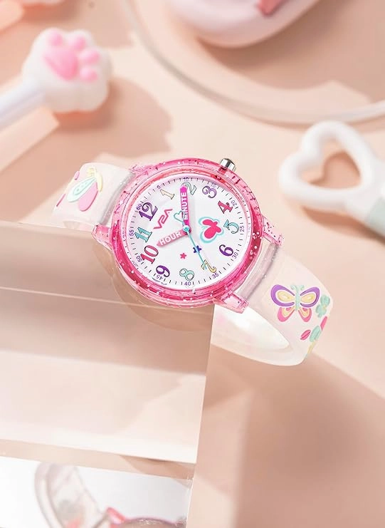 V2A Kids Analog Watch ??3D Butterfly Theme, Soft Multicolour Silicone Strap, 30M Waterproof, Quartz Movement | Easy Time Learning Watch for Girls Aged 3??0 | Birthday & Return Gift