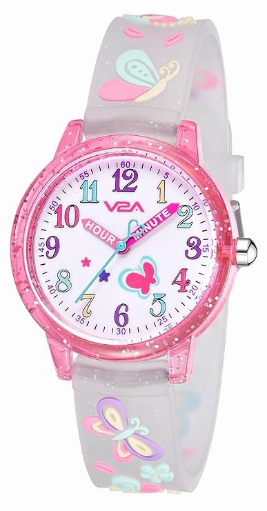 V2A Kids Analog Watch ??3D Butterfly Theme, Soft Multicolour Silicone Strap, 30M Waterproof, Quartz Movement | Easy Time Learning Watch for Girls Aged 3??0 | Birthday & Return Gift
