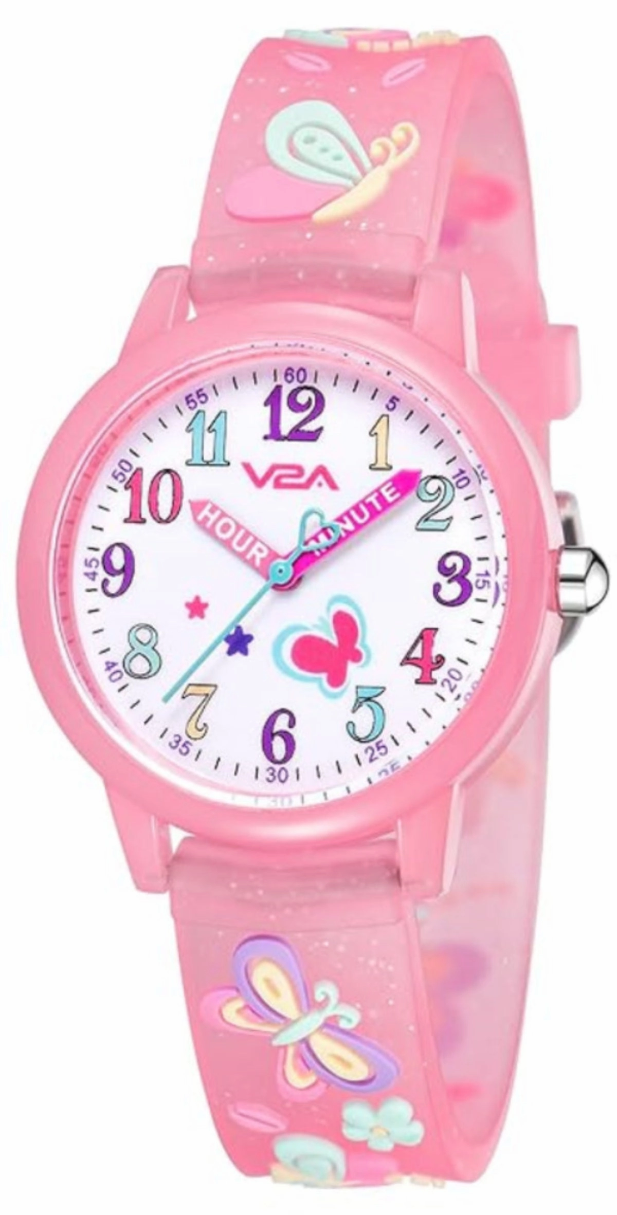 V2A Kids Analog Watch ??3D Butterfly Theme, Soft Multicolour Silicone Strap, 30M Waterproof, Quartz Movement | Easy Time Learning Watch for Girls Aged 3??0 | Birthday & Return Gift