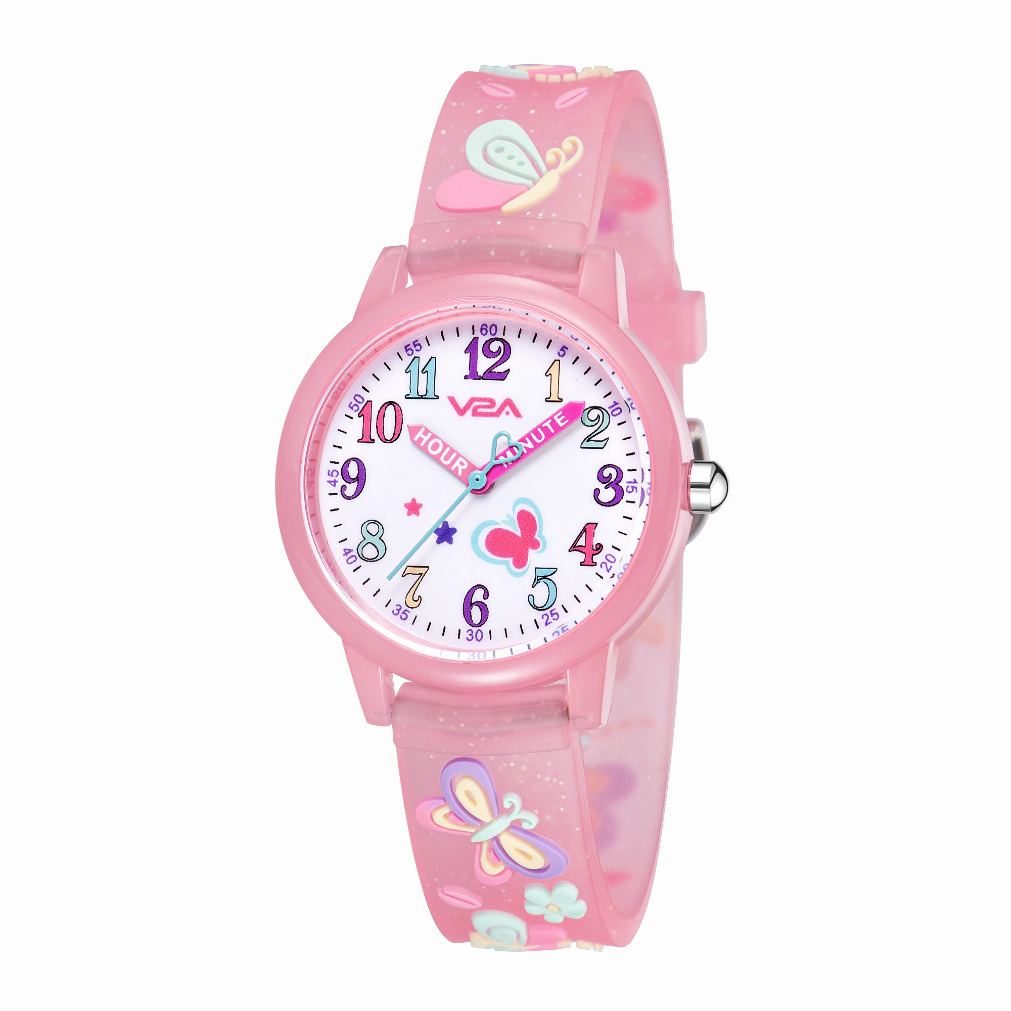 V2A Kids Analog Watch 3D Butterfly Theme, Soft Multicolour Silicone Strap, 30M Waterproof, Quartz Movement | Easy Time Learning Watch for Girls Aged 30 | Birthday & Return Gift,kids watch,smart watch for kids,kids GPS watch,waterproof kids watch,afford