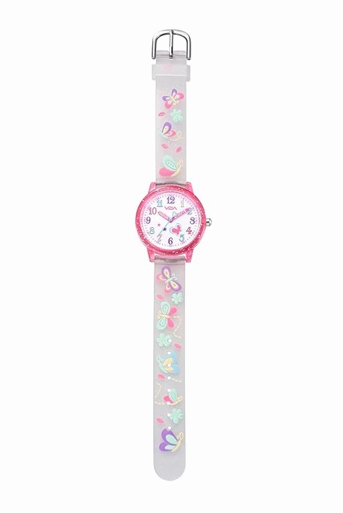 V2A Kids Analog Watch ??3D Butterfly Theme, Soft Multicolour Silicone Strap, 30M Waterproof, Quartz Movement | Easy Time Learning Watch for Girls Aged 3??0 | Birthday & Return Gift