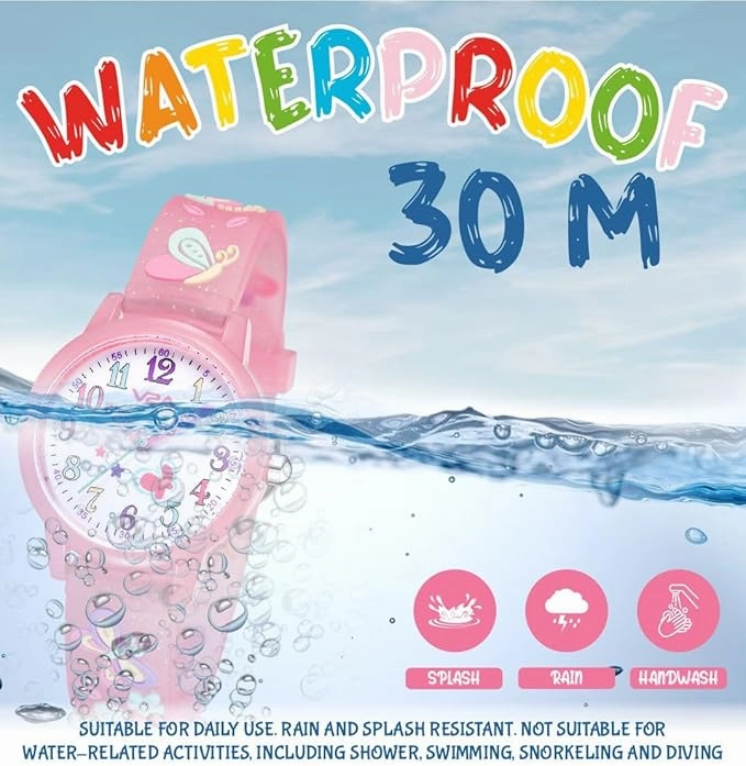 V2A Kids Analog Watch ??3D Butterfly Theme, Soft Multicolour Silicone Strap, 30M Waterproof, Quartz Movement | Easy Time Learning Watch for Girls Aged 3??0 | Birthday & Return Gift