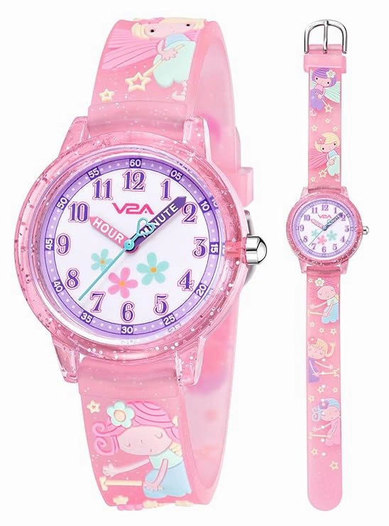 V2A Kids Analog Watch ??Cute 3D Floral Cartoon Design, Soft Multicolour Silicone Strap, 30M Waterproof, Easy Time Learning Quartz Watch for Girls Aged 3??0 | Birthday & Return Gift