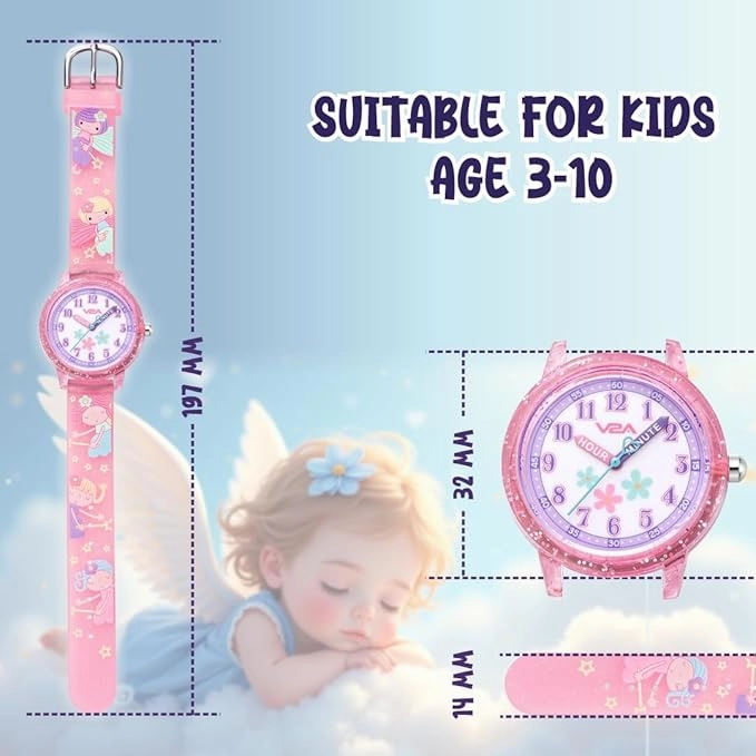 V2A Kids Analog Watch ??Cute 3D Floral Cartoon Design, Soft Multicolour Silicone Strap, 30M Waterproof, Easy Time Learning Quartz Watch for Girls Aged 3??0 | Birthday & Return Gift