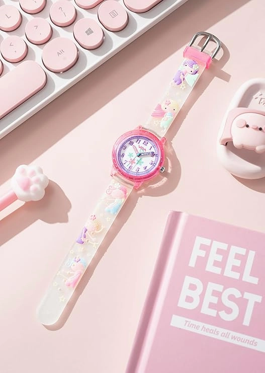 V2A Kids Analog Watch ??Cute 3D Floral Cartoon Design, Soft Multicolour Silicone Strap, 30M Waterproof, Easy Time Learning Quartz Watch for Girls Aged 3??0 | Birthday & Return Gift
