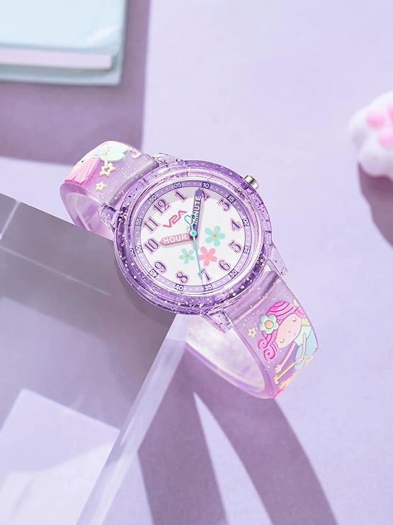 V2A Kids Analog Watch ??Cute 3D Floral Cartoon Design, Soft Multicolour Silicone Strap, 30M Waterproof, Easy Time Learning Quartz Watch for Girls Aged 3??0 | Birthday & Return Gift
