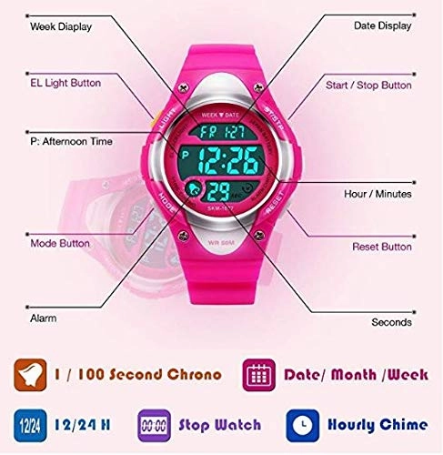 V2A Kids Pink LED Backlight Waterproof Digital Sports Casual Watch For Boys And Girls