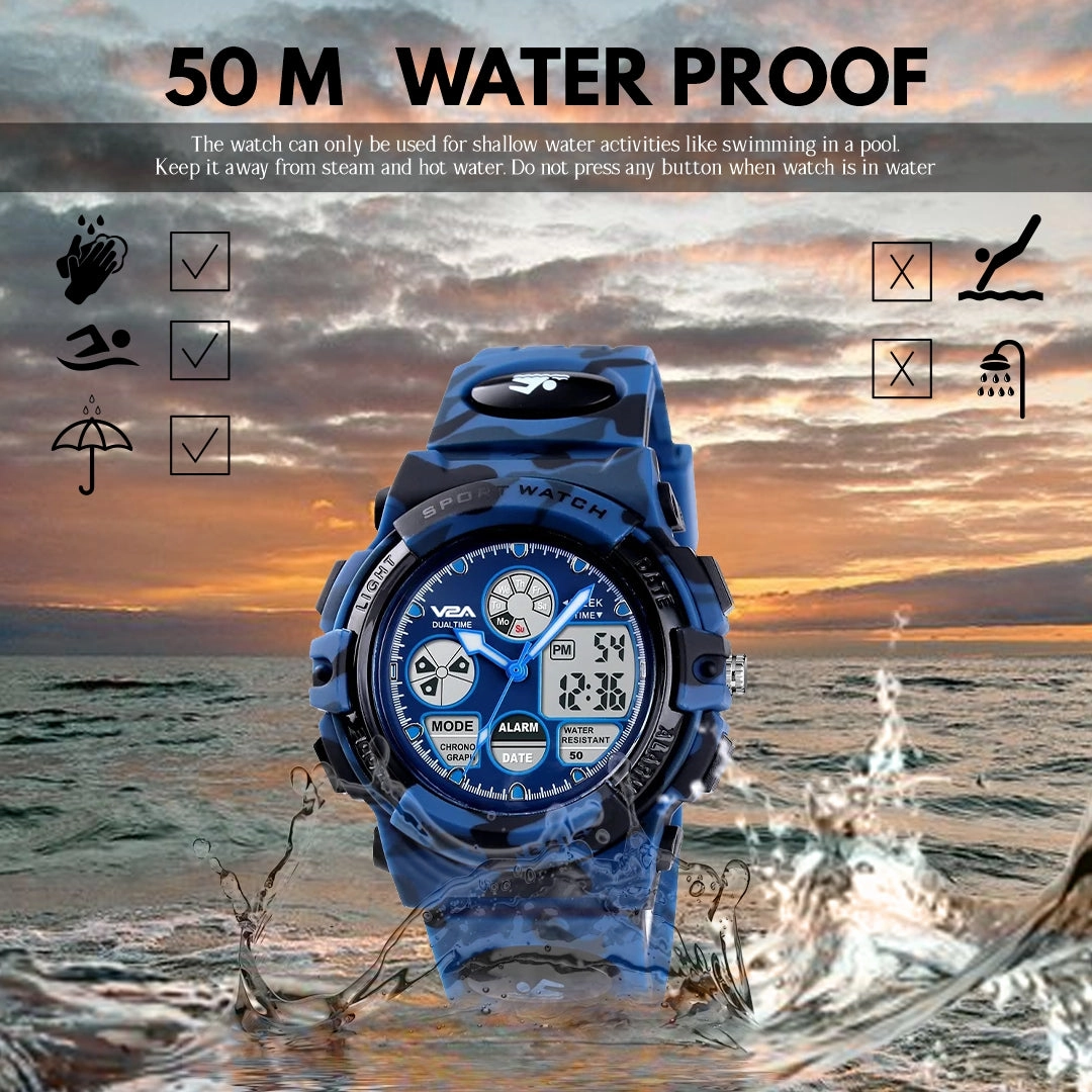 V2A Watch for Boys Age 7 and above Analogue-Digital Shock Resistant Alarm Calender Water Proof Sports Watch for Boys Age 7 to 16 Years