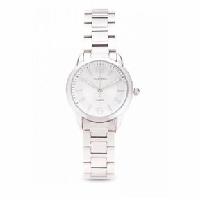 Valentino 20121912-White Dial Silver Index Stainless Strap Watch For Women Affordable casual watches Sporty casual watches Affordable luxury casual watches