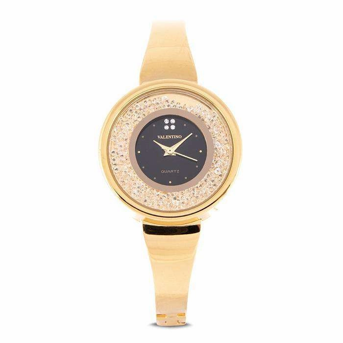 Valentino 20122148-BLACK DIAL Gold Fashion Metal Band Watch for Women Affordable casual watches Sporty casual watches Affordable luxury casual watches
