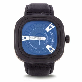 Valentino 20122151-BLK STRAP - BLK CASE - SILVER INDEX Black Leather Strap Watch for Men Affordable casual watches Sporty casual watches Affordable luxury casual watches