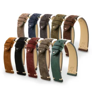 Vintage strap - Leather watch band - Calf suede (black, grey, brown, blue, red, green, kaki...) Luxury watch bands Limited edition watch bands