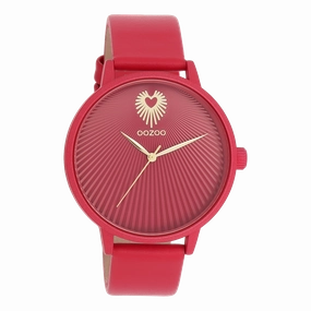 Viva magenta OOZOO watch with leather strap - C11247,seiko watches,couple watches,watches designer,watches discount,women watches,best women watches,high end women's watches,high quality women's watches