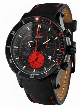 Vostok-Europe ANCHAR Black / Red Chronograph Mens Diving Watch 6S30-5104244 Sports Watch for Men/Women Budget Sports Watch Luxury Sports Watch