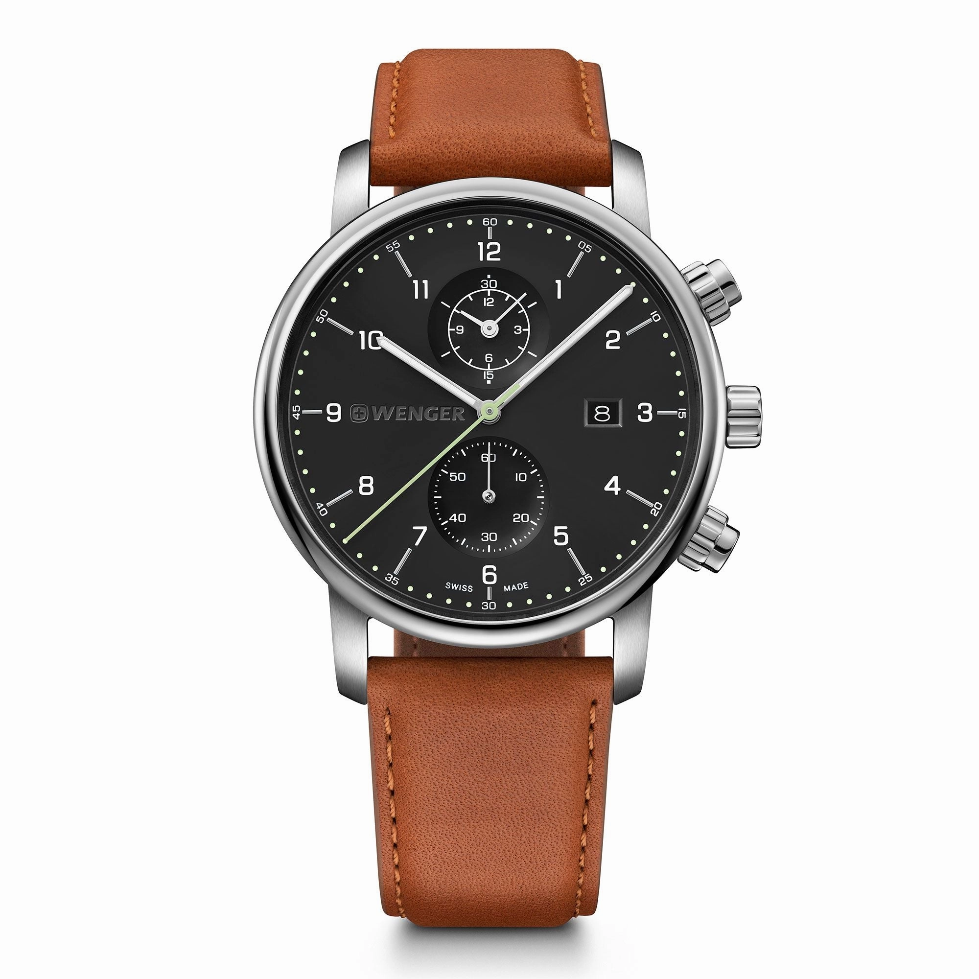 Wenger Urban Classic Chrono Black Dial Brown Strap Watch 01.1743.121,quartz watch, quartz watches for men, quartz watches for women, best quartz watch, minimalist quartz watch, luxury quartz watch, waterproof quartz watch,analog quartz watch, digital quart