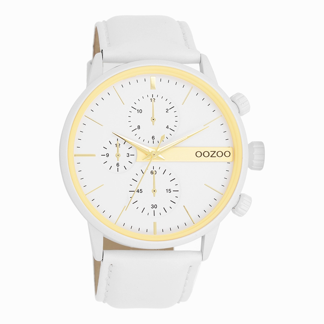 White OOZOO watch with leather strap - C11313,seiko watches,mens watches,couple watches,watches designer,watches discount,best watches for men