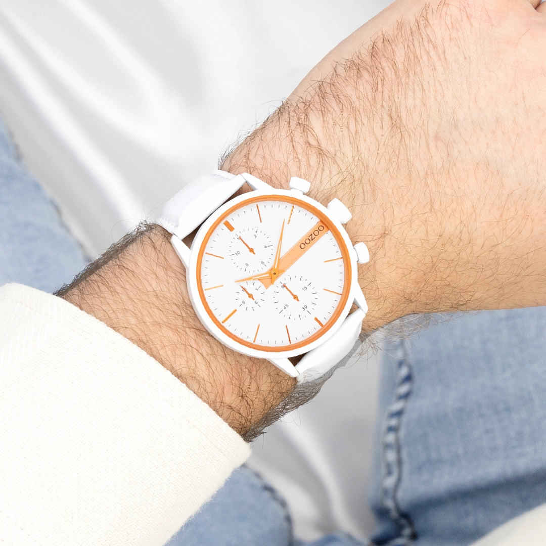 White OOZOO watch with leather strap - C11314