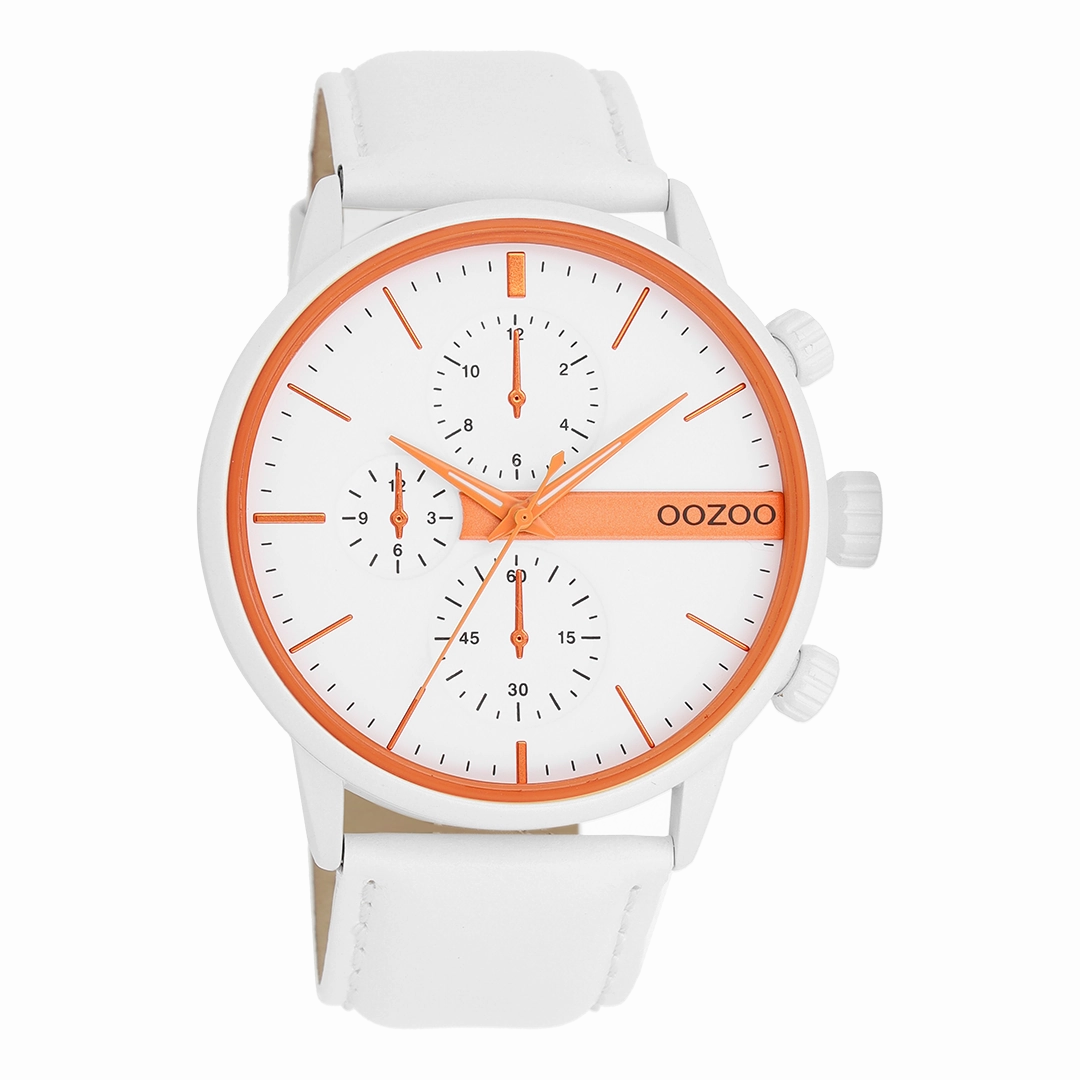White OOZOO watch with leather strap - C11314,seiko watches,mens watches,couple watches,watches designer,watches discount,best watches for men