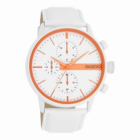 White OOZOO watch with leather strap - C11314,seiko watches,mens watches,couple watches,watches designer,watches discount,best watches for men