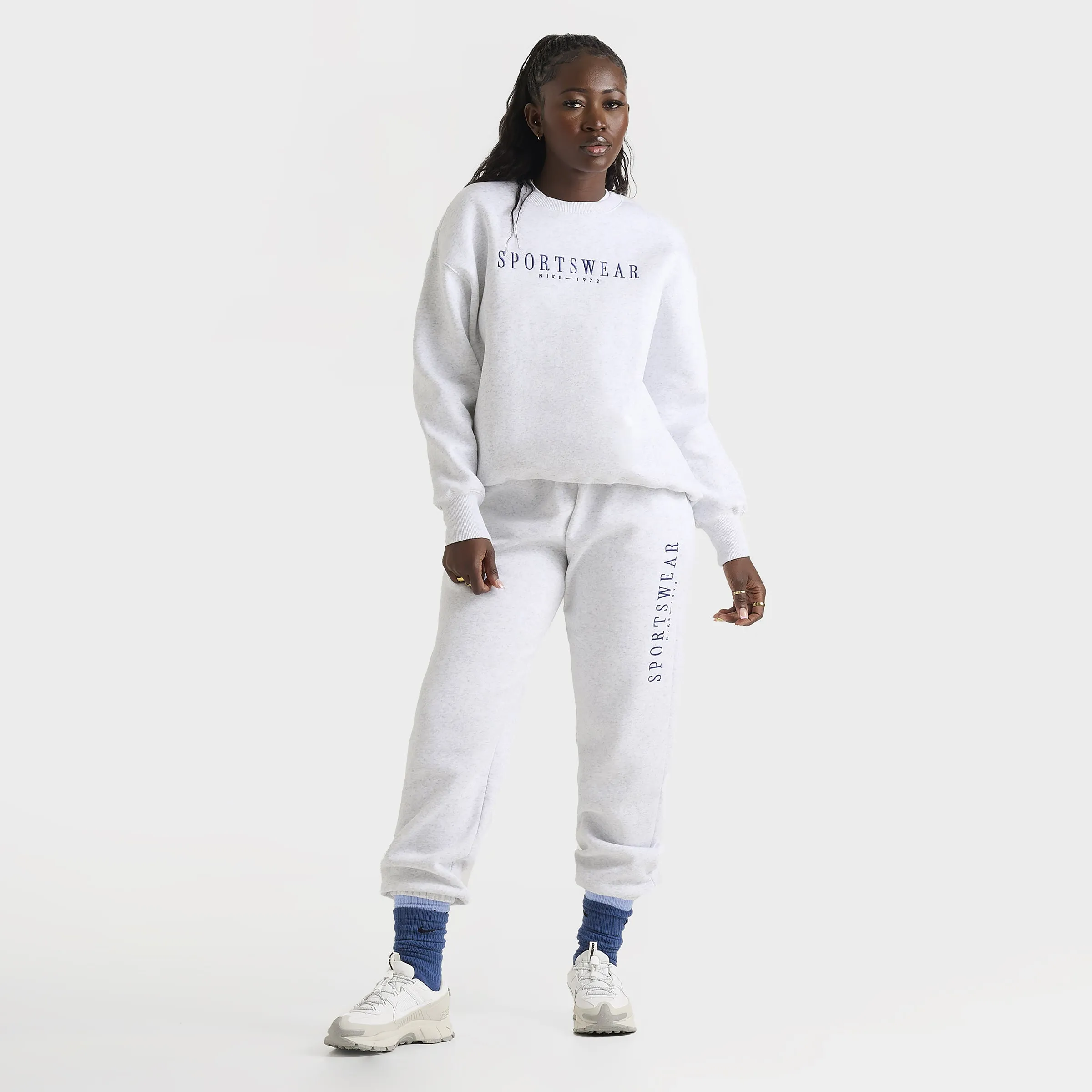 Womens Nike Nike Sportswear Women's Phoenix Fleece High-Rise Oversized Pants Birch Heather / Deep Royal Blue