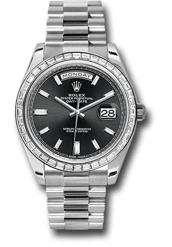   x 950 Platinum Day-Date 40 Watch -  Bezel - Black Baguette Diamond Dial - President Bracelet - 228396TBR bkbdp Day-Date Watches Affordable Day-Date Watch
