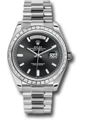   x 950 Platinum Day-Date 40 Watch -  Bezel - Black Baguette Diamond Dial - President Bracelet - 228396TBR bkbdp Day-Date Watches Affordable Day-Date Watch