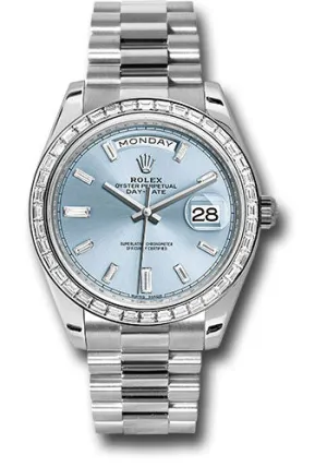   x 950 Platinum Day-Date 40 Watch -  Bezel - Ice Blue Baguette Diamond Dial - President Bracelet - 228396TBR ibbdp Day-Date Watches Affordable Day-Date Watch