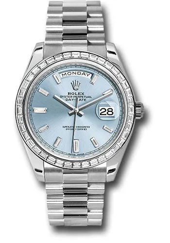   x 950 Platinum Day-Date 40 Watch -  Bezel - Ice Blue Baguette Diamond Dial - President Bracelet - 228396TBR ibbdp Day-Date Watches Affordable Day-Date Watch