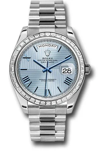   x 950 Platinum Day-Date 40 Watch -  Bezel - Ice Blue Quadrant Motif Bevelled Roman Dial - President Bracelet - 228396TBR ibqmrp Day-Date Watches Affordable Day-Date Watch