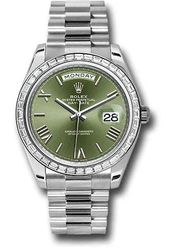   x 950 Platinum Day-Date 40 Watch -  Bezel - Olive Green Bevelled Roman Dial - President Bracelet - 228396TBR ogrp Day-Date Watches Affordable Day-Date Watch