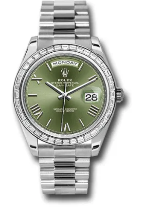  x 950 Platinum Day-Date 40 Watch -  Bezel - Olive Green Bevelled Roman Dial - President Bracelet - 228396TBR ogrp Day-Date Watches Affordable Day-Date Watch