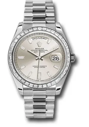   x 950 Platinum Day-Date 40 Watch -  Bezel - Silver Baguette Diamond Dial - President Bracelet - 228396TBR sbdp Day-Date Watches Affordable Day-Date Watch