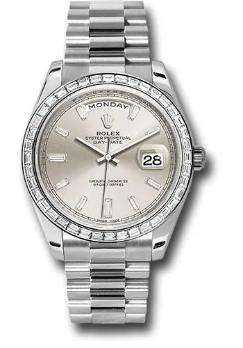   x 950 Platinum Day-Date 40 Watch -  Bezel - Silver Baguette Diamond Dial - President Bracelet - 228396TBR sbdp Day-Date Watches Affordable Day-Date Watch