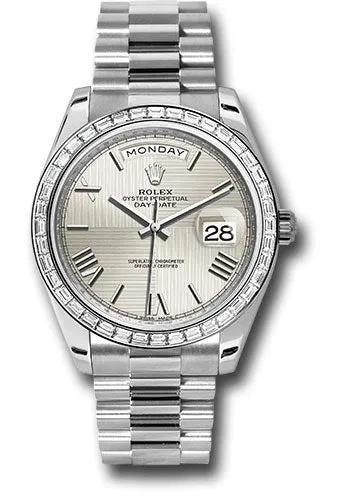   x 950 Platinum Day-Date 40 Watch -  Bezel - Silver Quadrant Motif Bevelled Roman Dial - President Bracelet - 228396TBR sqmrp Day-Date Watches Affordable Day-Date Watch