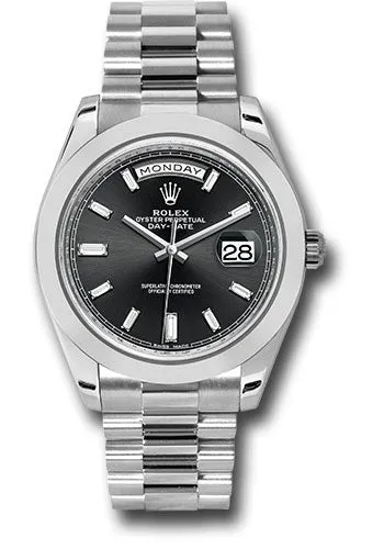   x 950 Platinum Day-Date 40 Watch - Smooth Bezel - Black Baguette Diamond Dial - President Bracelet - 228206 bkbdp Day-Date Watches Affordable Day-Date Watch