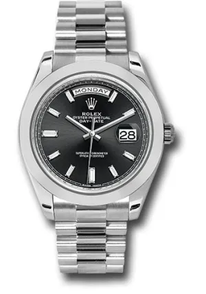   x 950 Platinum Day-Date 40 Watch - Smooth Bezel - Black Baguette Diamond Dial - President Bracelet - 228206 bkbdp Day-Date Watches Affordable Day-Date Watch