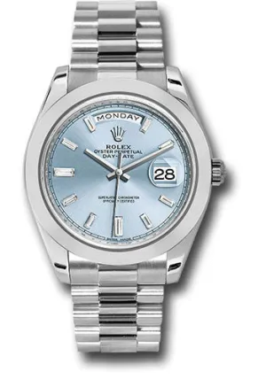   x 950 Platinum Day-Date 40 Watch - Smooth Bezel - Ice Blue Baguette Diamond Dial - President Bracelet - 228206 ibbdp Day-Date Watches Affordable Day-Date Watch