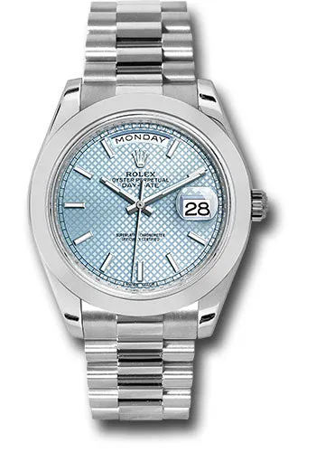   x 950 Platinum Day-Date 40 Watch - Smooth Bezel - Ice Blue Diagonal Motif Index Dial - President Bracelet - 228206 ibdmip Day-Date Watches Affordable Day-Date Watch
