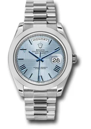   x 950 Platinum Day-Date 40 Watch - Smooth Bezel - Ice Blue Quadrant Motif Bevelled Roman Dial - President Bracelet - 228206 ibqmrp Day-Date Watches Affordable Day-Date Watch