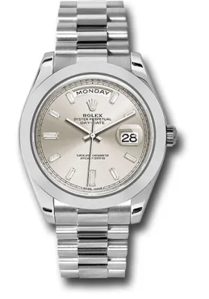   x 950 Platinum Day-Date 40 Watch - Smooth Bezel - Silver Baguette Diamond Dial - President Bracelet - 228206 sbdp Day-Date Watches Affordable Day-Date Watch