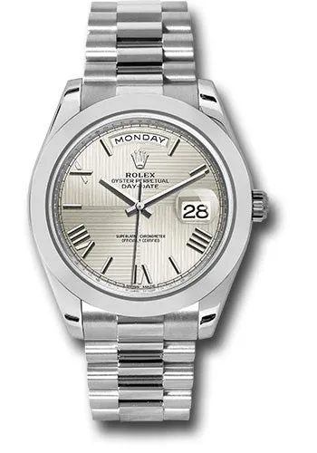   x 950 Platinum Day-Date 40 Watch - Smooth Bezel - Silver Quadrant Motif Bevelled Roman Dial - President Bracelet - 228206 sqmrp Day-Date Watches Affordable Day-Date Watch