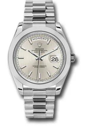   x 950 Platinum Day-Date 40 Watch - Smooth Bezel - Silver Strip Motif Index Dial - President Bracelet - 228206 ssmip Day-Date Watches Affordable Day-Date Watch