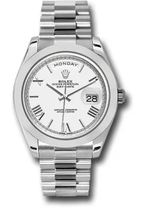   x 950 Platinum Day-Date 40 Watch - Smooth Bezel - White Bevelled Roman Dial - President Bracelet - 228206 wrp Day-Date Watches Affordable Day-Date Watch
