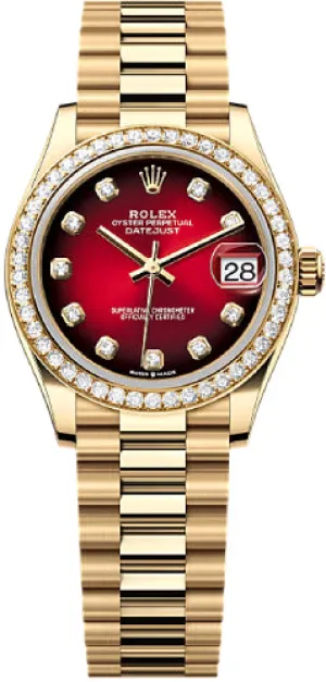   x Datejust 31 Yellow Gold Red Ombr Diamond Set Dial Diamond Set Bezel President Bracelet - 278288RBR - 2025 Datejust watch for sale   x Datejust watch