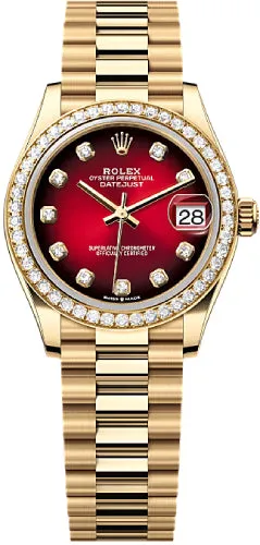   x Datejust 31 Yellow Gold Red Ombr Diamond Set Dial Diamond Set Bezel President Bracelet - 278288RBR - 2025 Datejust watch for sale   x Datejust watch