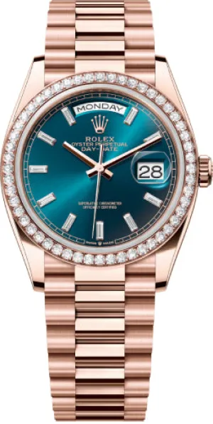   x Day-Date 36 36mm Blue-Green Diamond-Set Dial Diamond Bezel President Bracelet - 128345RBR | 2024 Model Day-Date Watches Affordable Day-Date Watch