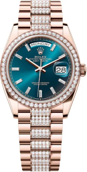   x Day-Date 36 36mm Blue-Green Diamond-Set Dial Diamond-Set Bezel with Diamond-Set President Bracelet - 128345RBR | 2024 Model Day-Date Watches Affordable Day-Date Watch