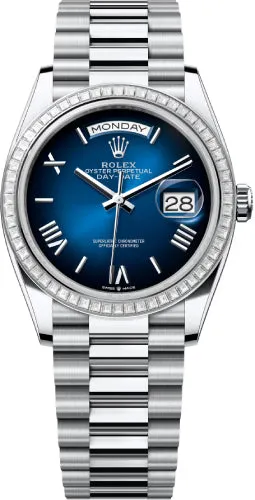   x Day-Date 36 36mm Blue Ombr Roman Dial Diamond-Set Bezel President Bracelet - 128396TBR | 2024 Model Day-Date Watches Affordable Day-Date Watch