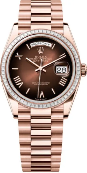  x Day-Date 36 36mm Brown Ombr Dial Diamond-Set Bezel President Bracelet - 128395TBR | 2024 Model Day-Date Watches Affordable Day-Date Watch