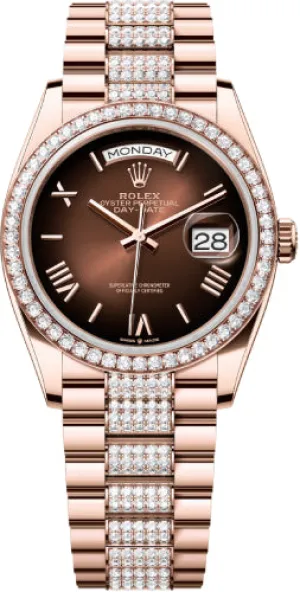   x Day-Date 36 36mm Brown Ombr Dial Diamond-Set Bezel with Diamond-Set President Bracelet - 128345RBR | 2024 Model Day-Date Watches Affordable Day-Date Watch